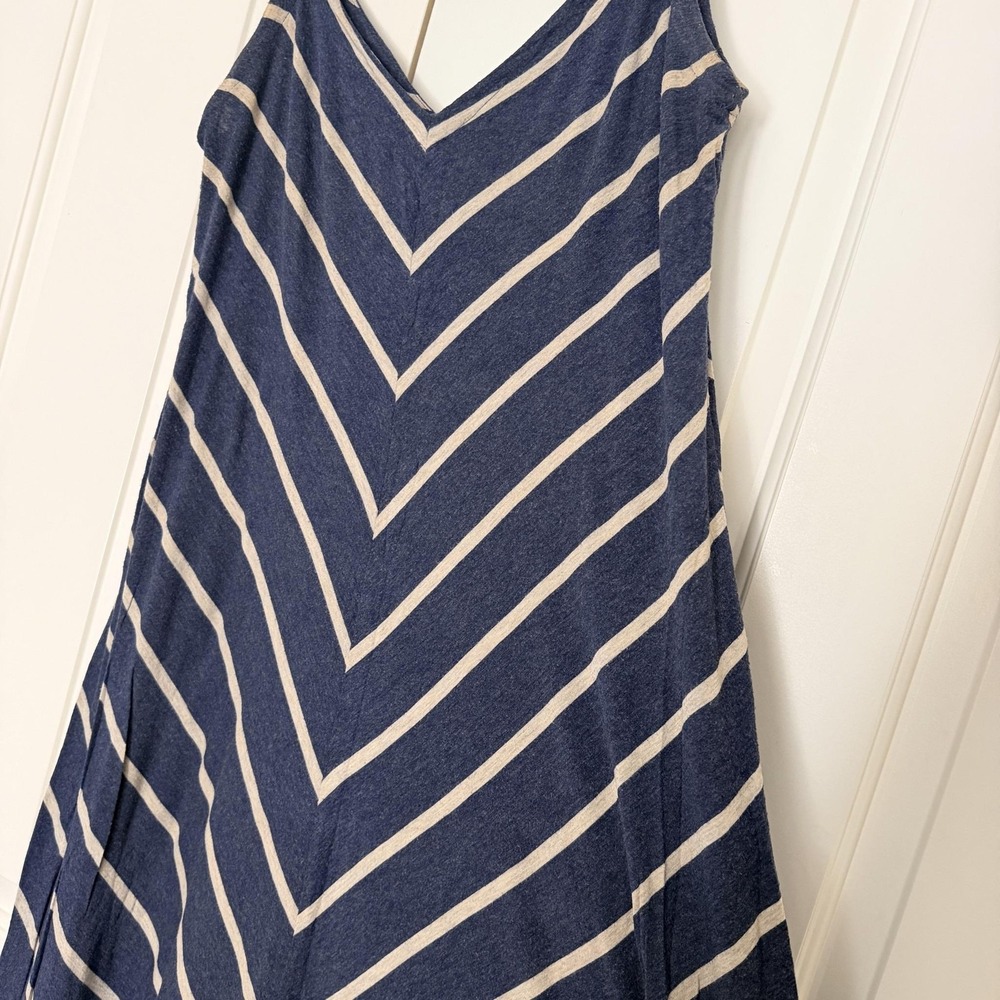 Max & Mia Dress Womens XL Blue Stripe Maxi V Neck Spaghetti Strap Sundress